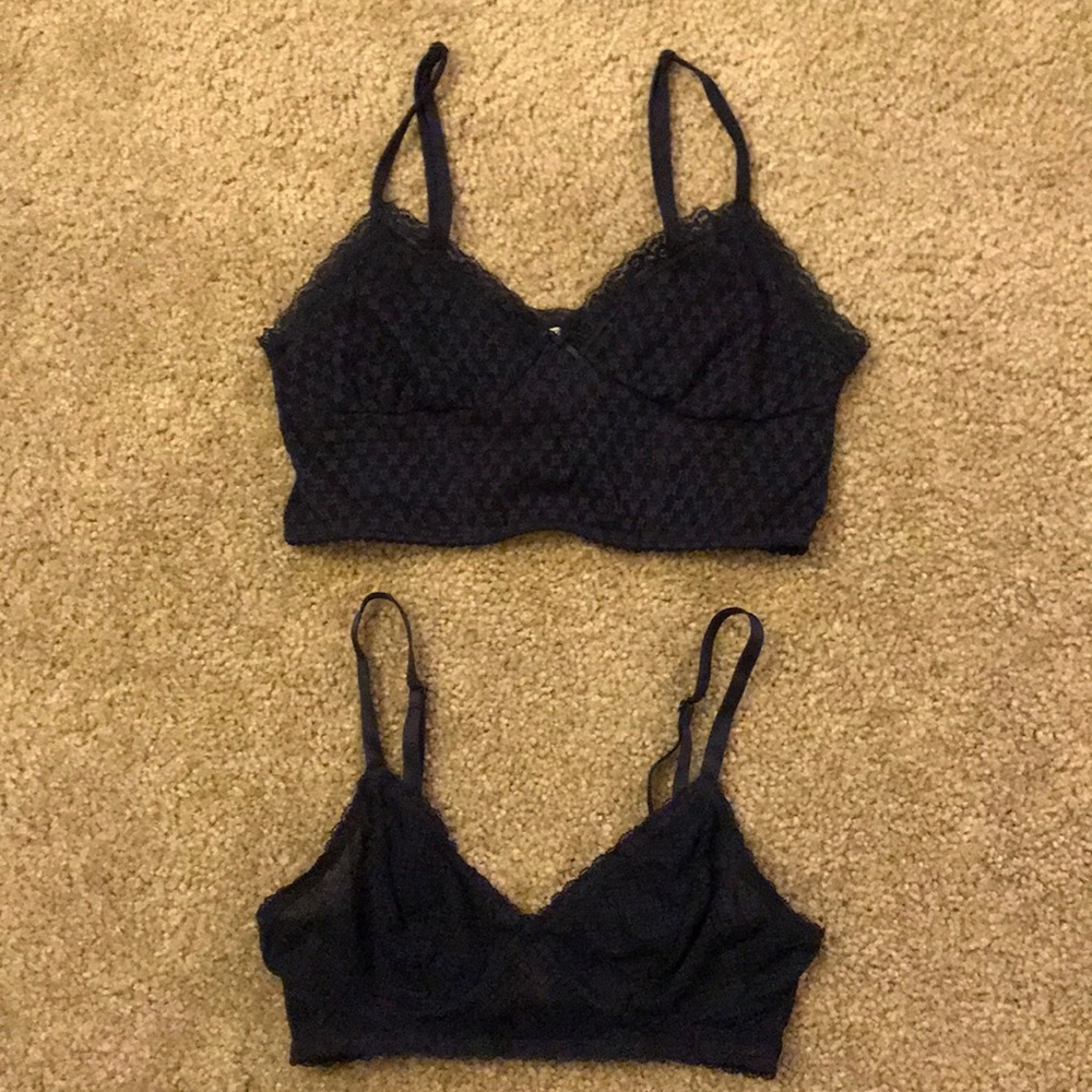 Aerie Navy Blue & Grey Bras/Bandeaus, S, set of 3